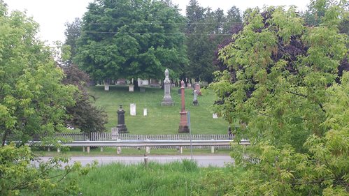 Cemetary with tree in the foreground