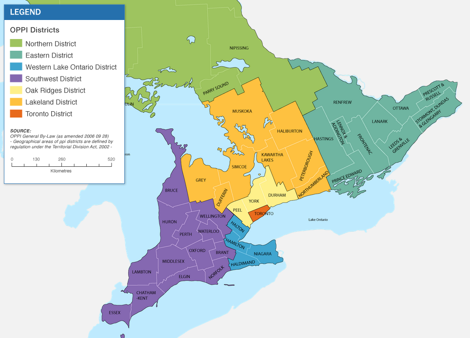 District map of Ontario