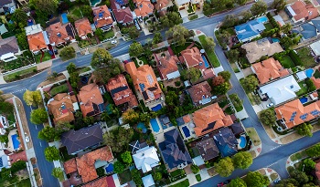 Aerial photo of a subdivision in a city