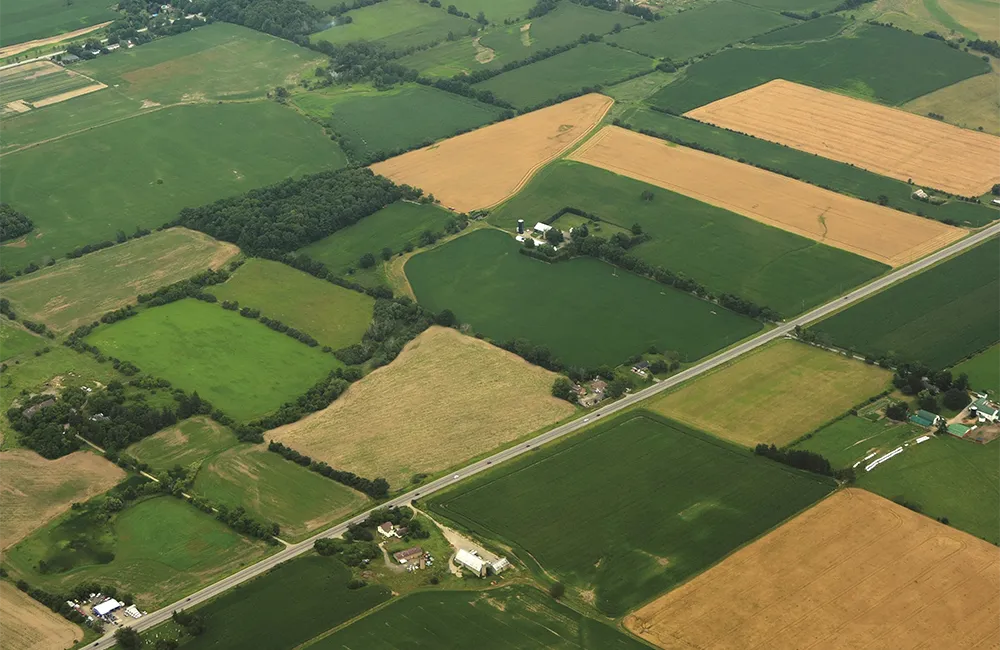 An aerial photo of rural Ontario