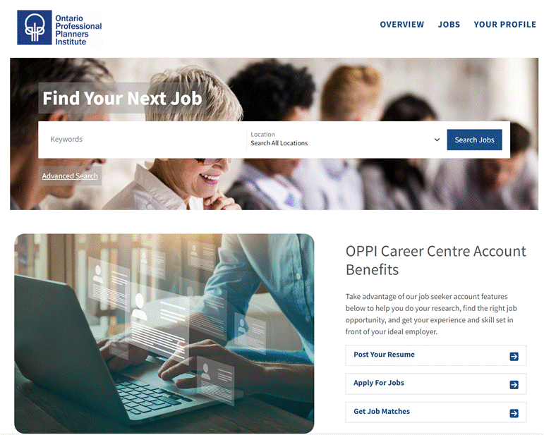 Screenshot of OPPI's job board website